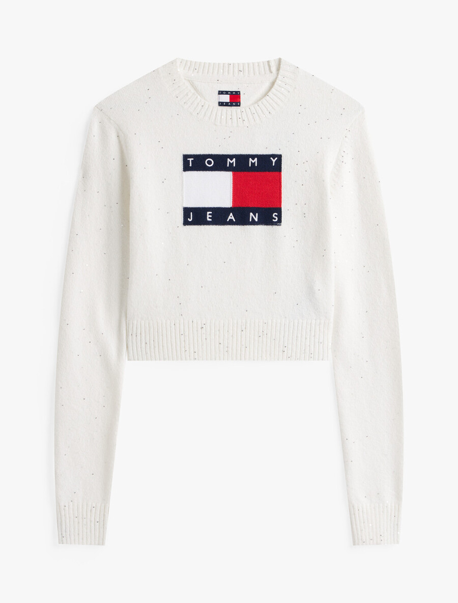 maglione slim con paillettes tommy flag