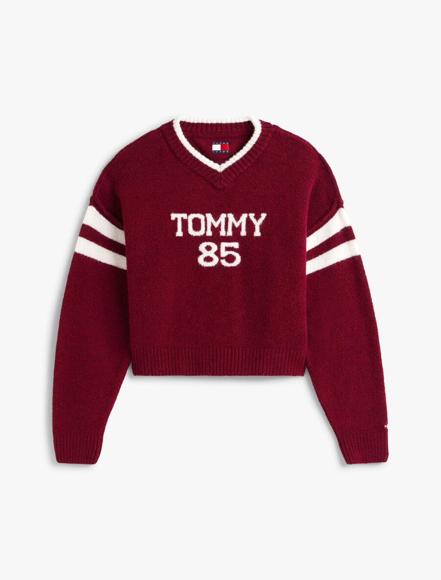 maglione rilassato con scollo a v e logo intarsiato