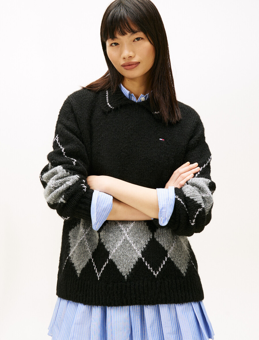 maglione polo oversize argyle con alpaca