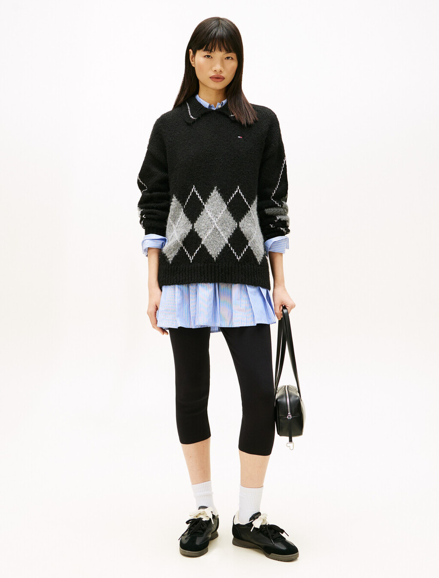 maglione polo oversize argyle con alpaca