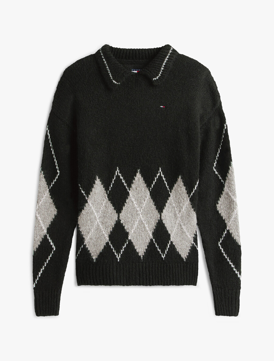 maglione polo oversize argyle con alpaca