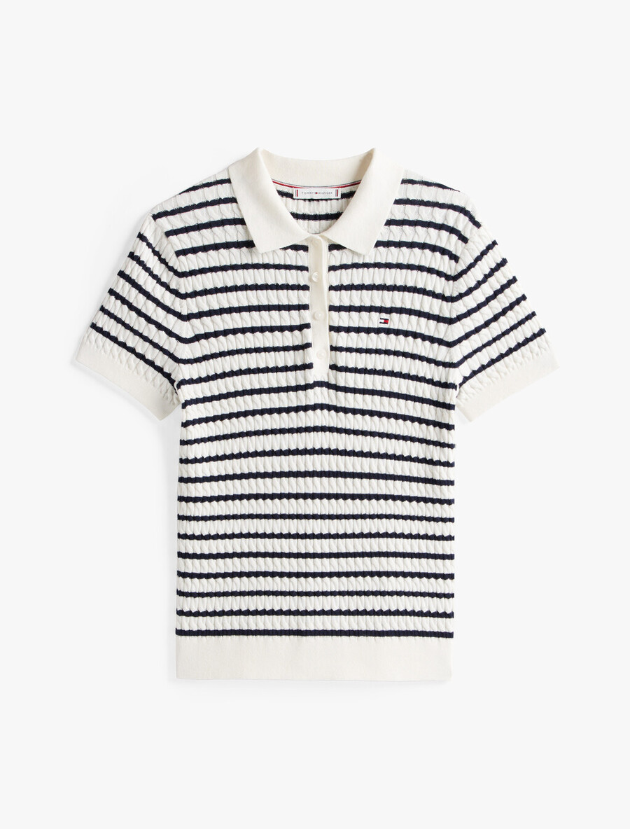 maglione a maniche corte in maglia a trecce