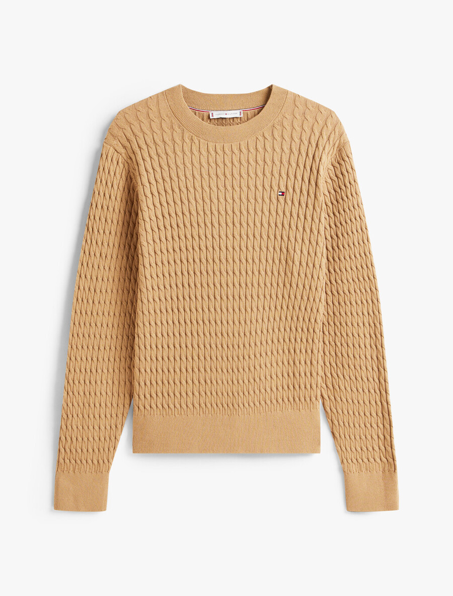 maglione girocollo in maglia a trecce sottili