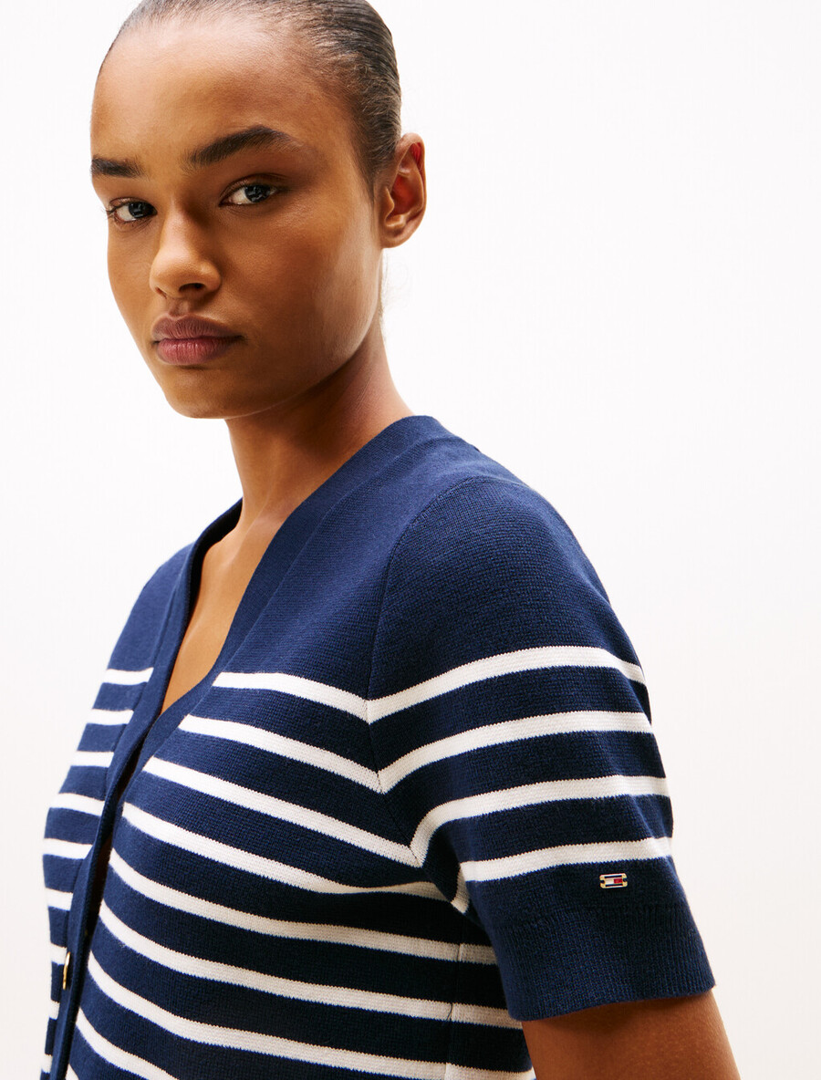 cardigan a maniche corte con bottoni color oro in jersey