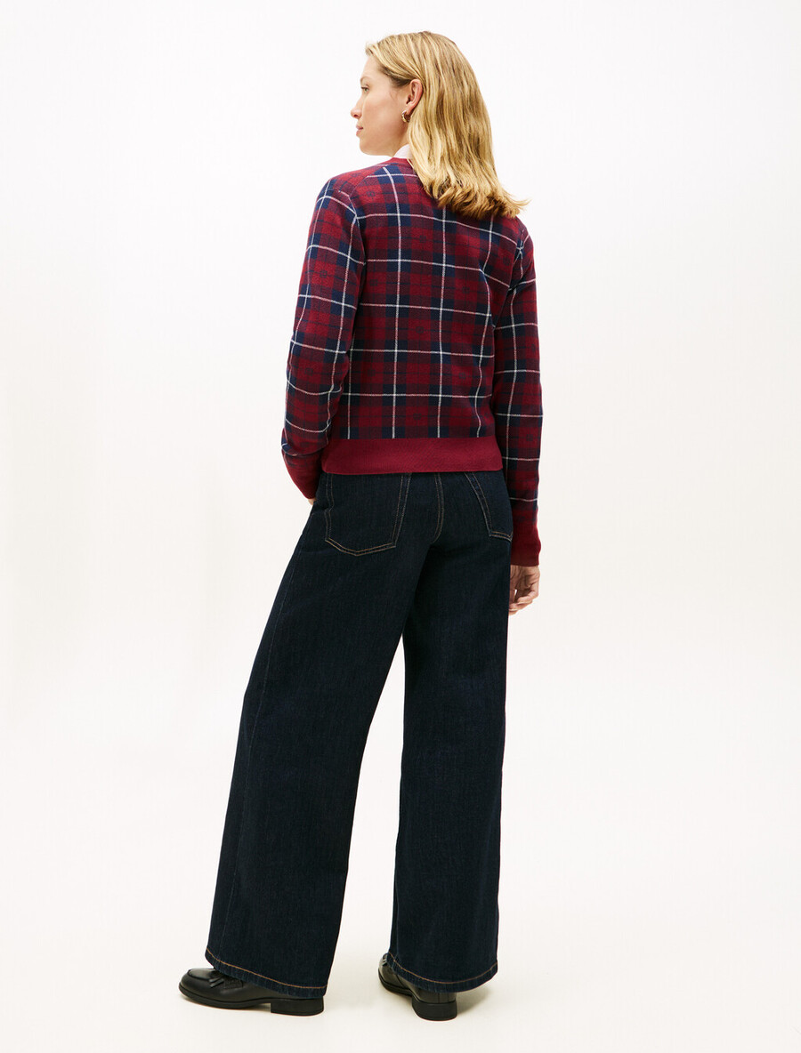 cardigan girocollo in jacquard con bandiera scozzese
