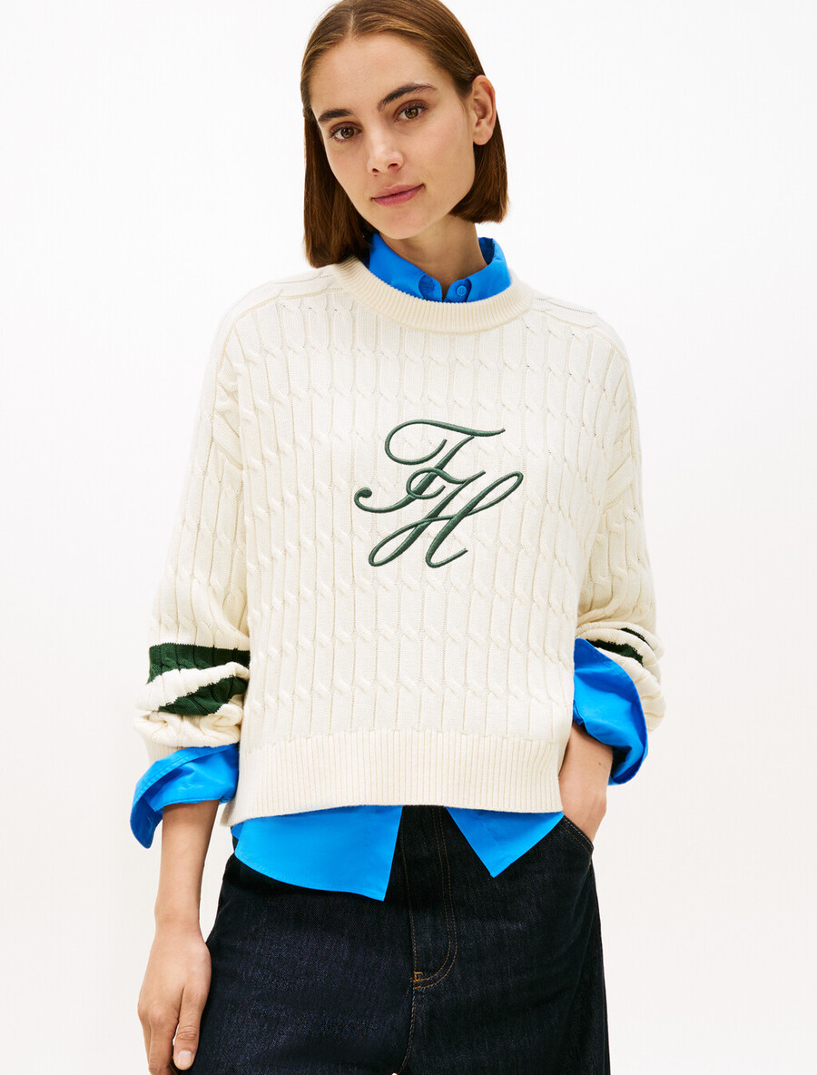 maglione lavorato a maglia con ricamo del logo