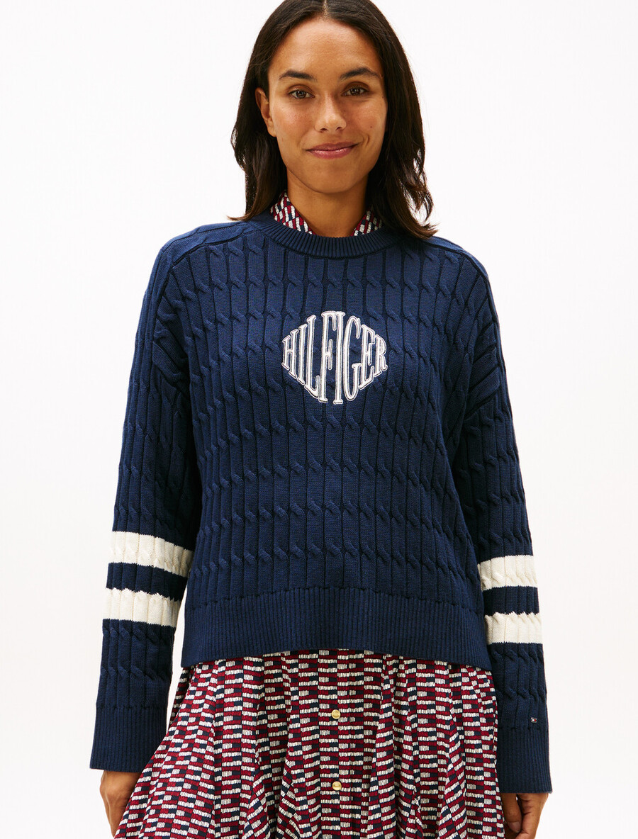 maglione lavorato a maglia con ricamo del logo