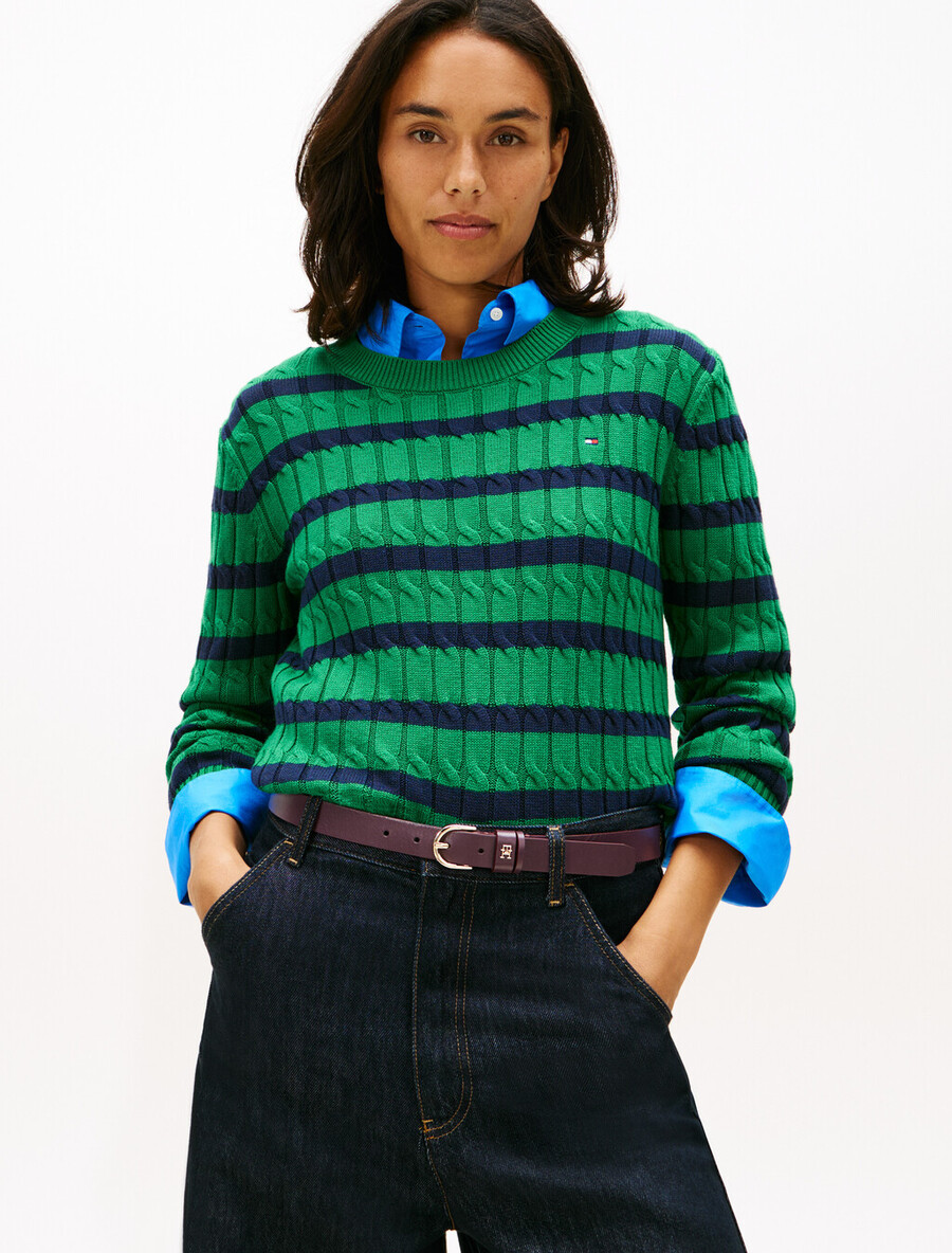maglione girocollo in maglia a trecce