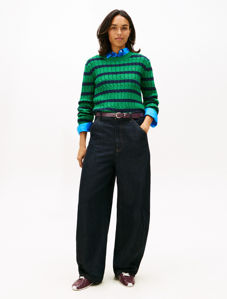 maglione girocollo in maglia a trecce
