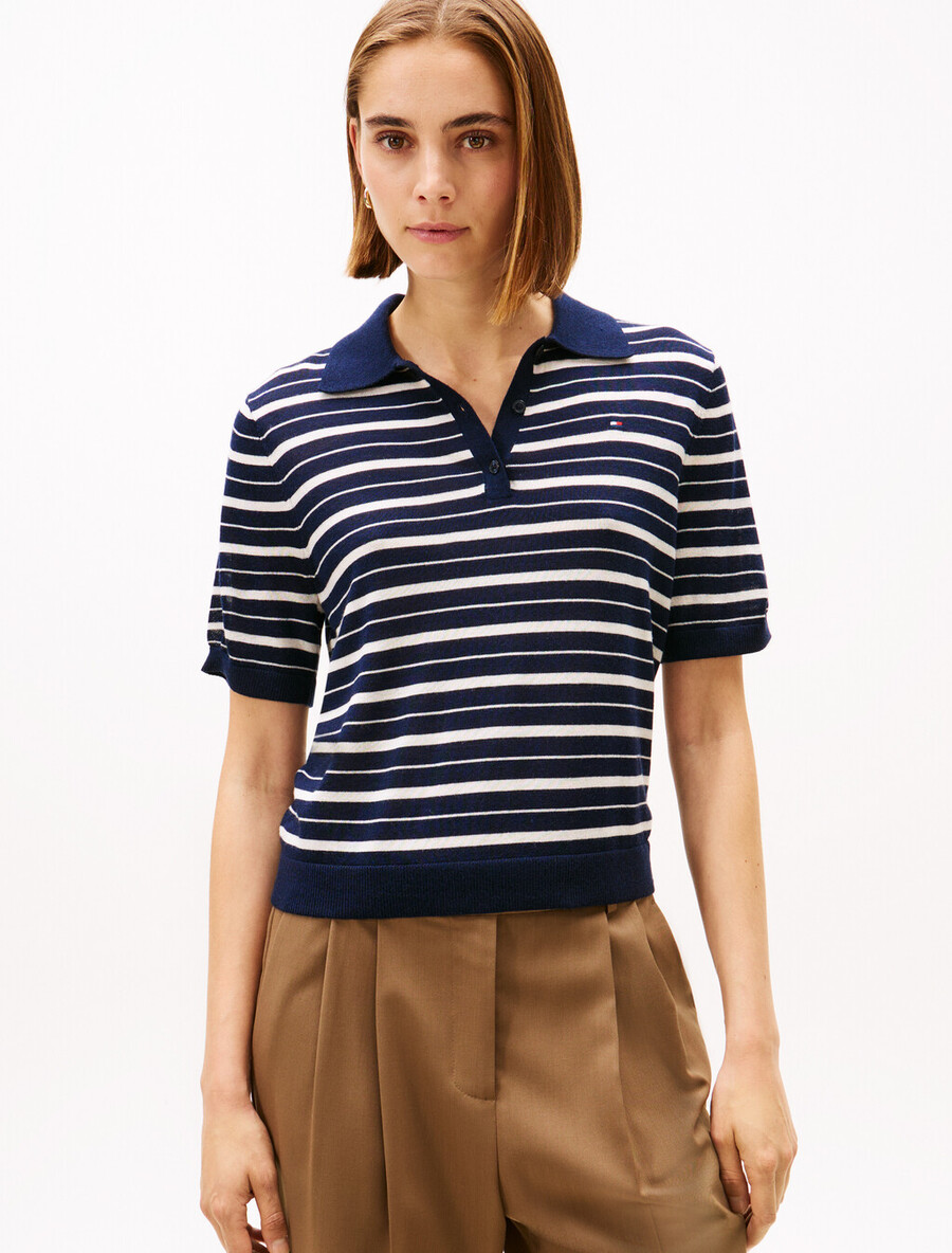 maglione polo a maniche corte con seta