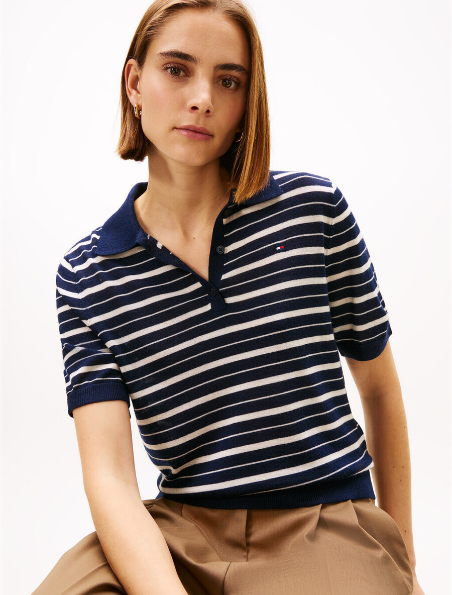 maglione polo a maniche corte con seta