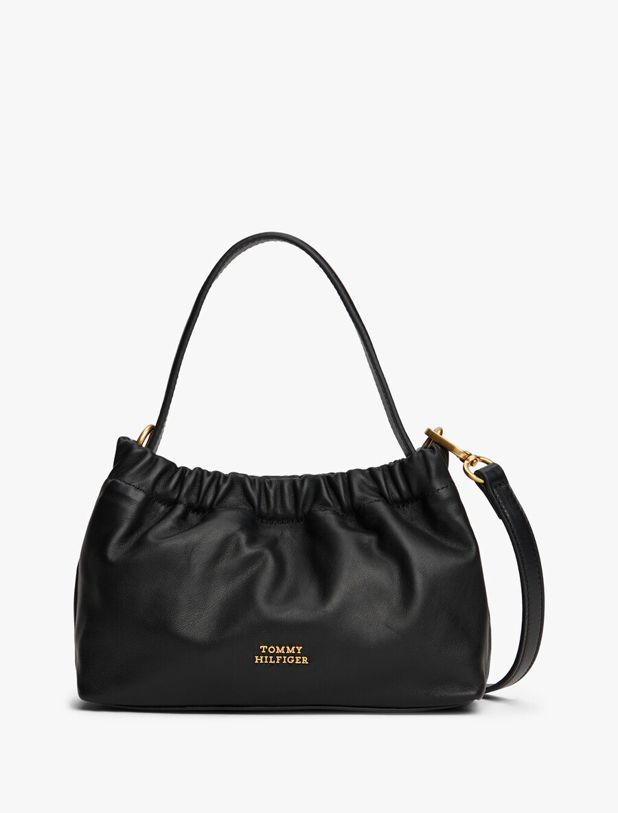 borsa a tracolla con placca logo in morbida pelle