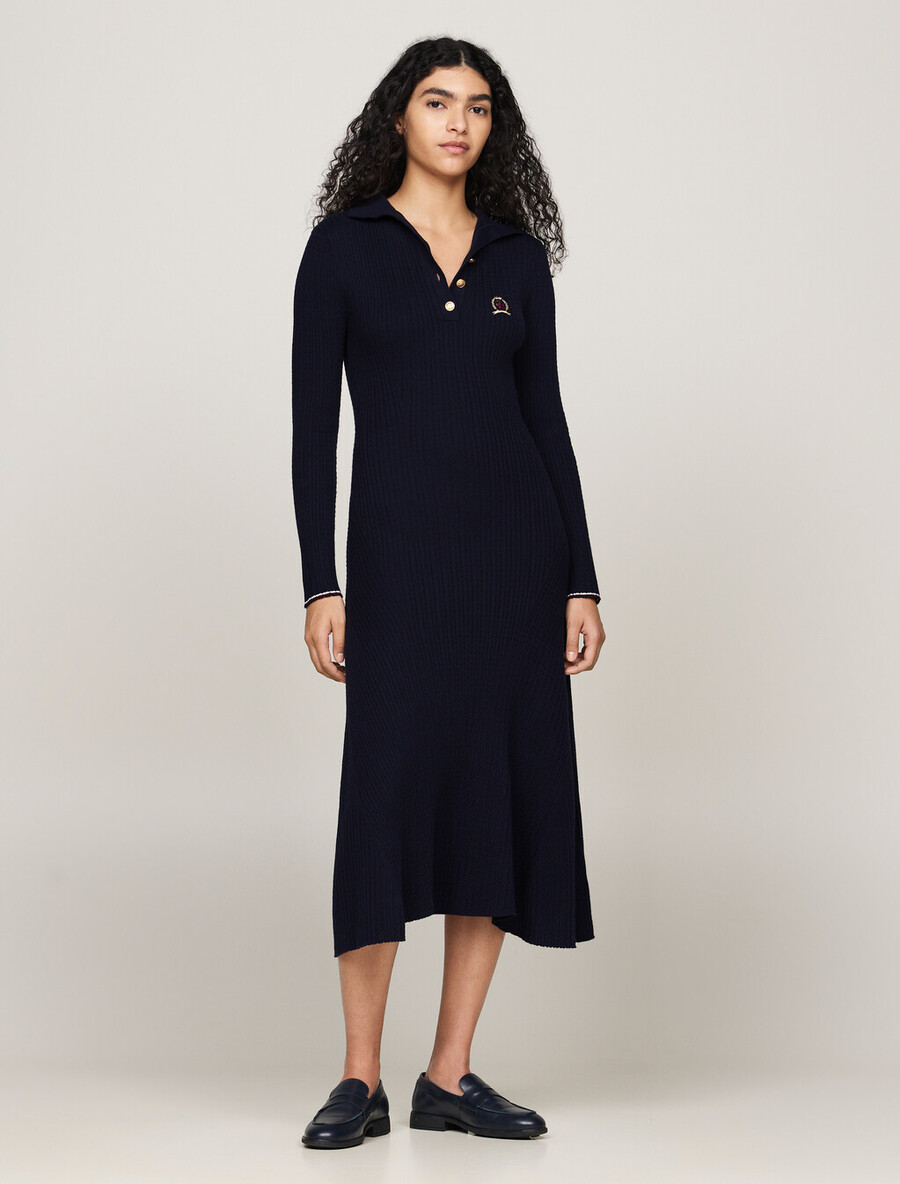 abito polo midi con stemma e cashmere