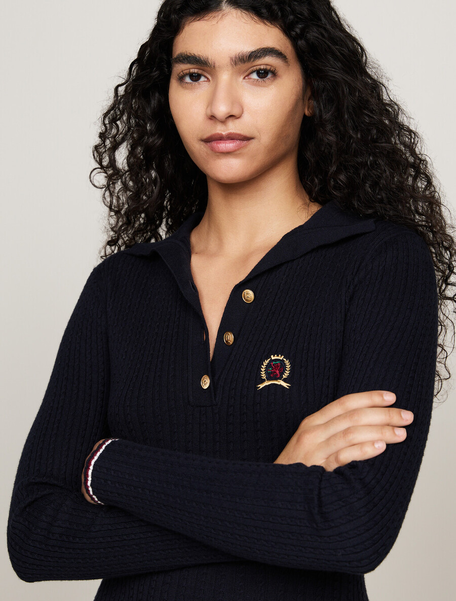 abito polo midi con stemma e cashmere