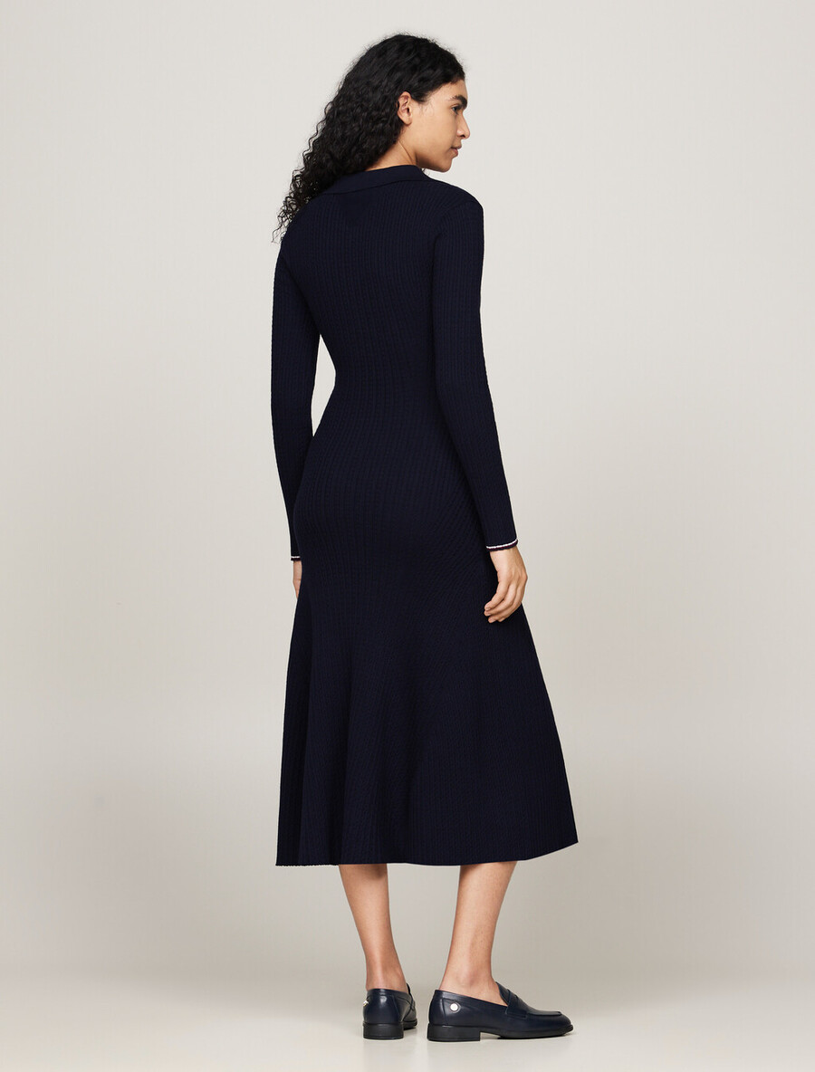 abito polo midi con stemma e cashmere