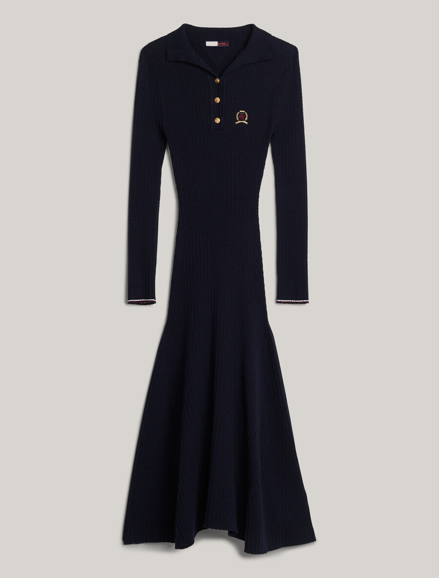 abito polo midi con stemma e cashmere