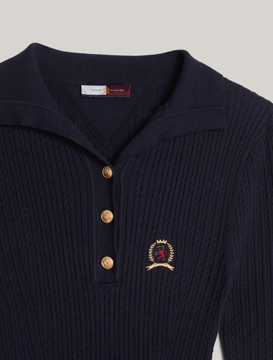 abito polo midi con stemma e cashmere