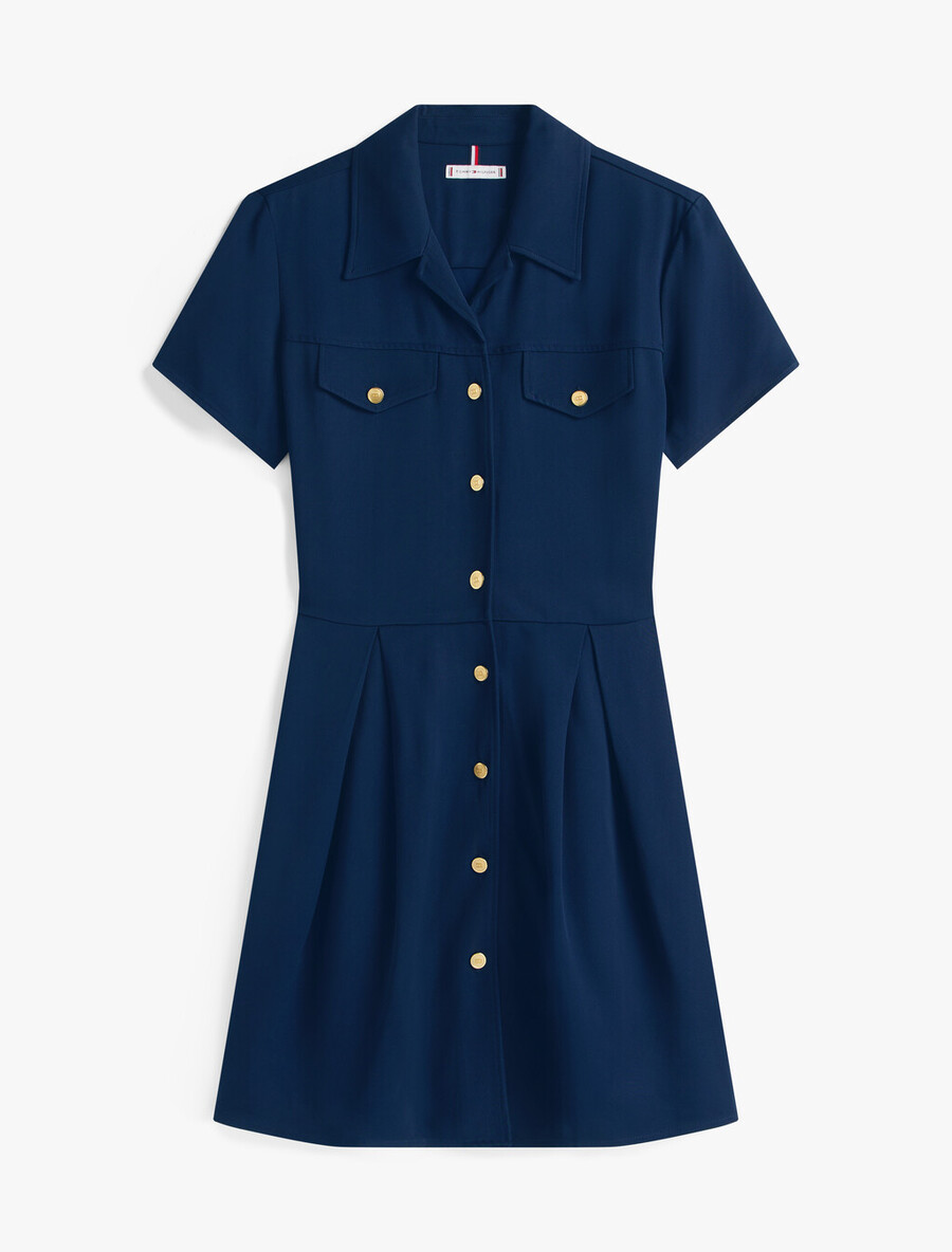 mini abito aderente e svasato in twill di viscosa
