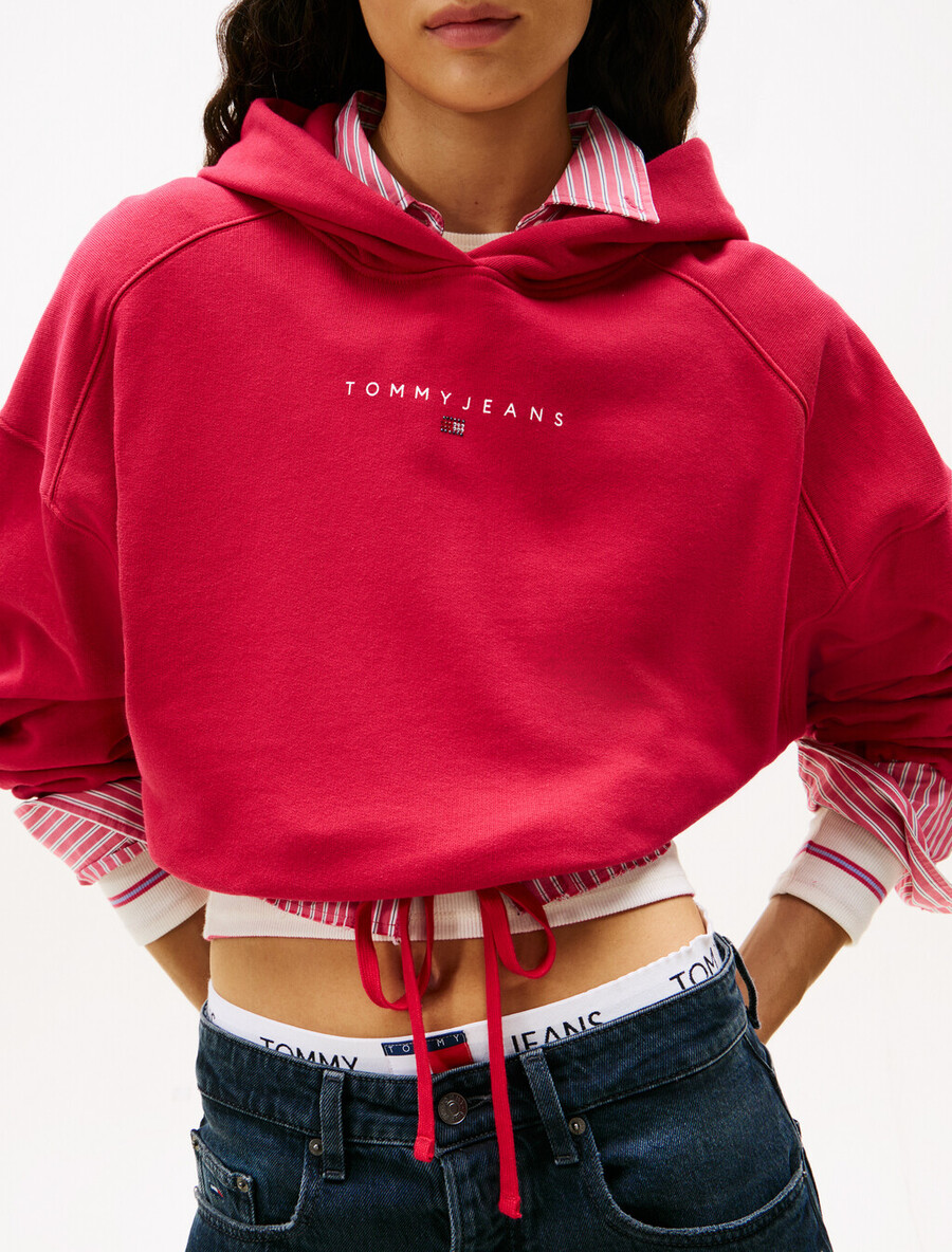felpa con cappuccio corta con logo in strass