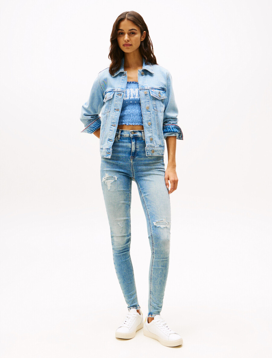 jeans skinny a vita media effetto consumato nora