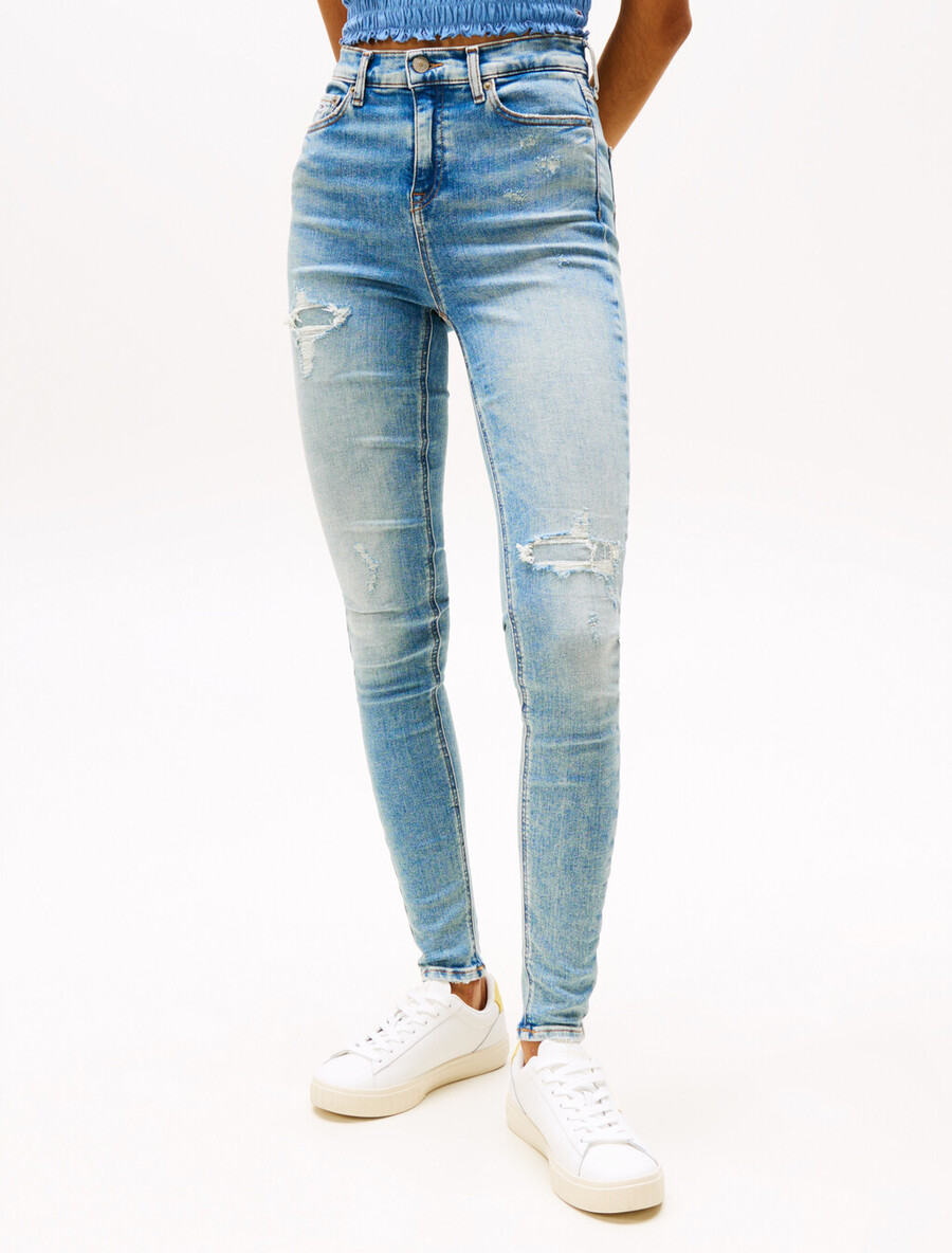 jeans skinny a vita media effetto consumato nora