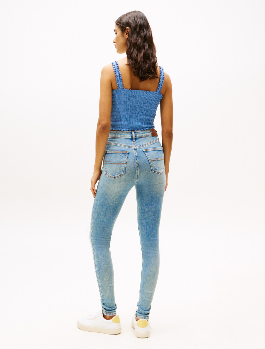 jeans skinny a vita media effetto consumato nora
