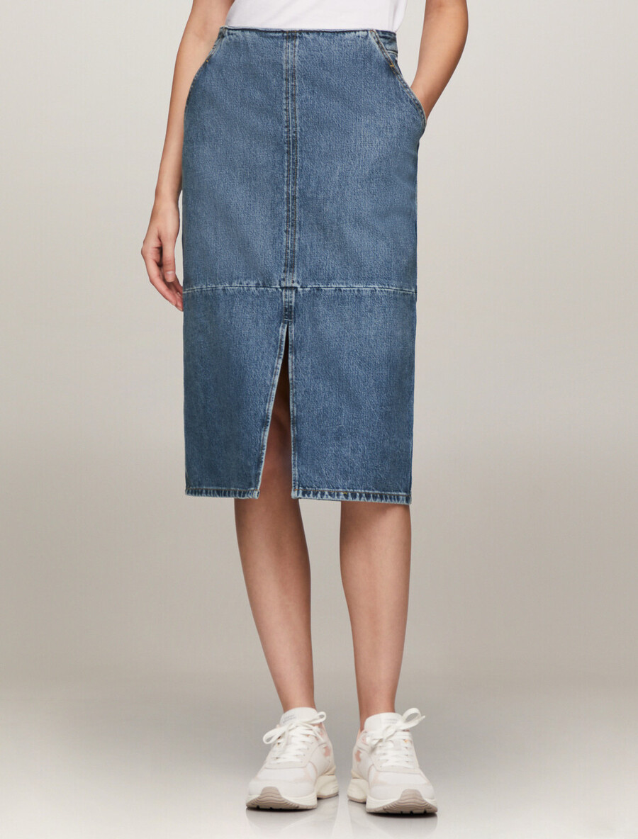 gonna midi in denim a vita alta