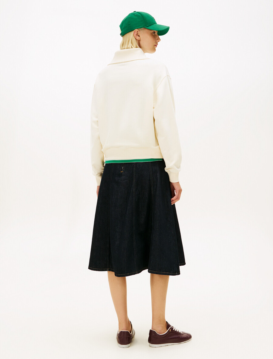 maglione con mezza zip in spugna con ricamo del logo