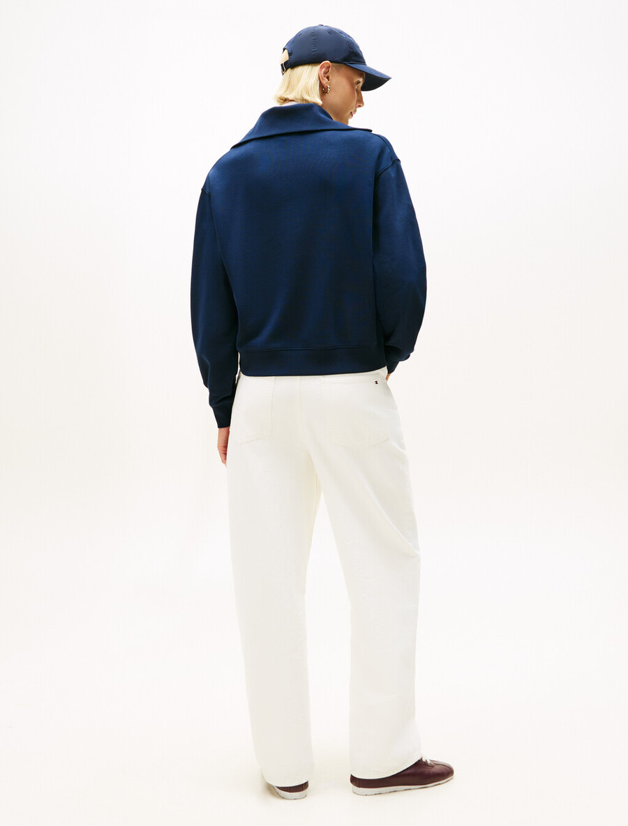 maglione con mezza zip in spugna con ricamo del logo