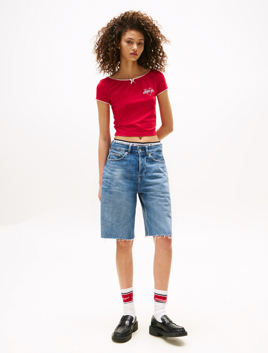 maglietta corta slim con logo tommy girl