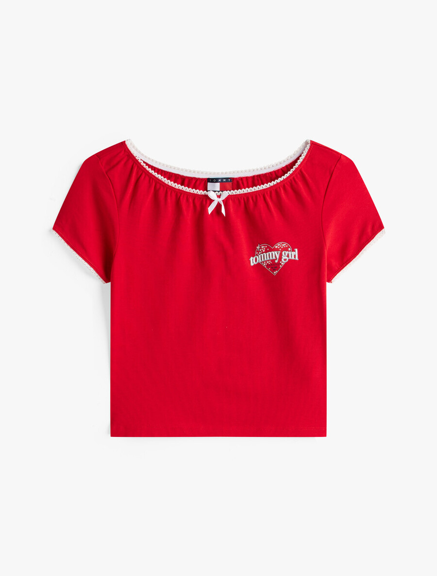 maglietta corta slim con logo tommy girl