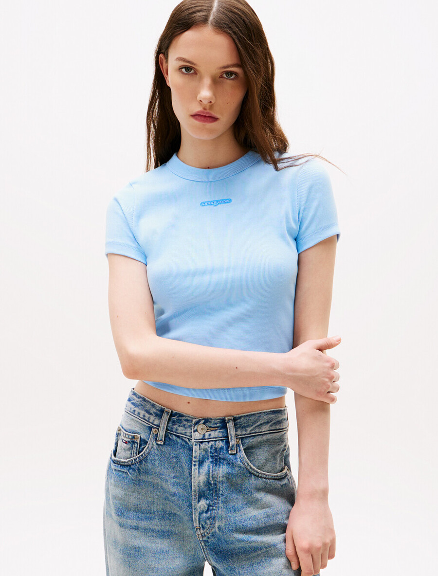 t-shirt in maglia a coste con logo script