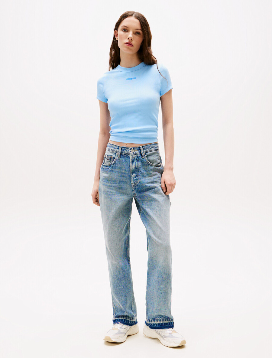 t-shirt in maglia a coste con logo script