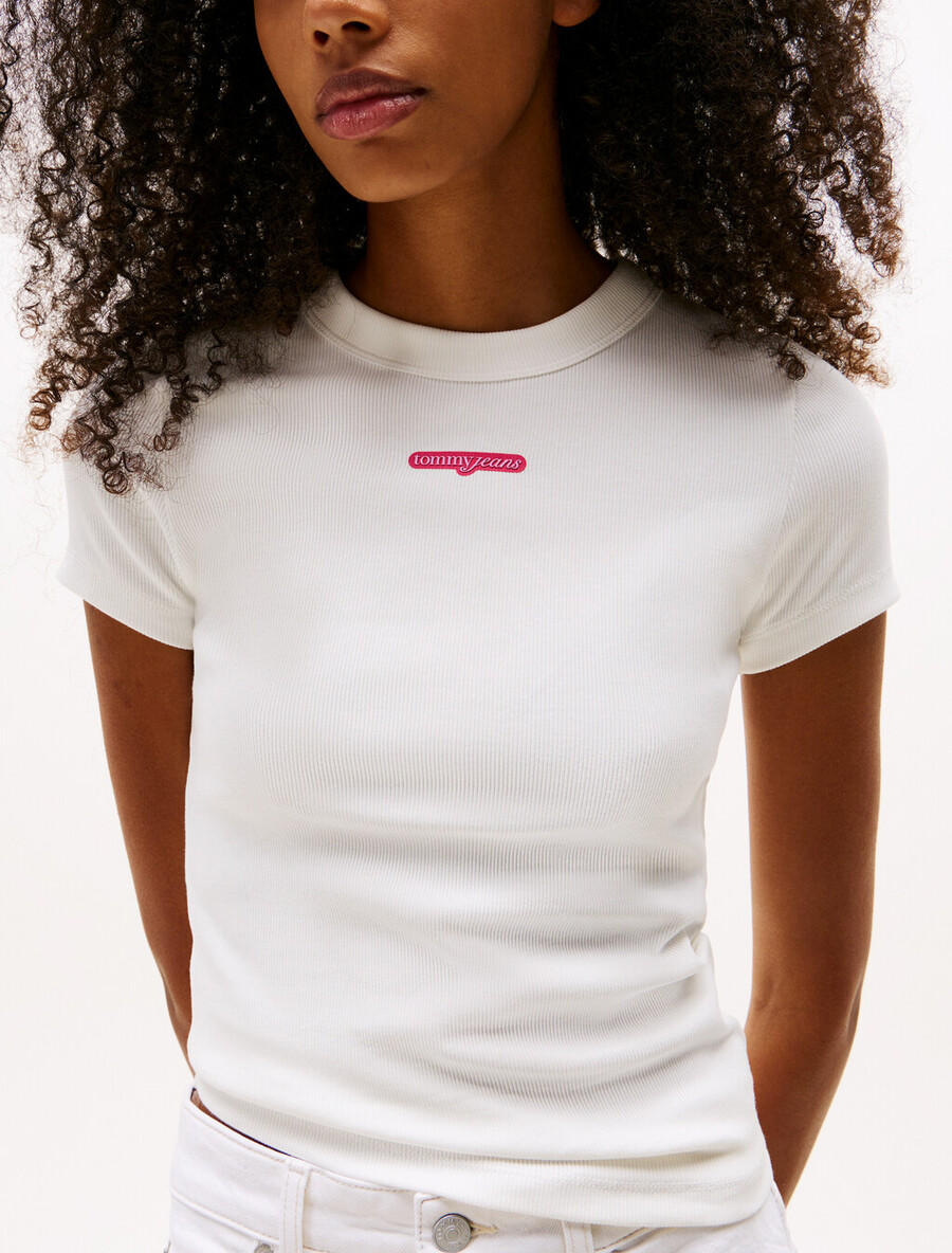 t-shirt in maglia a coste con logo script