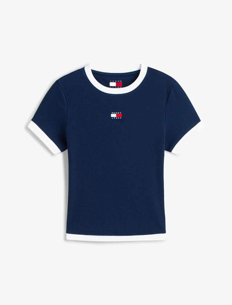 maglietta slim a coste con distintivo tommy