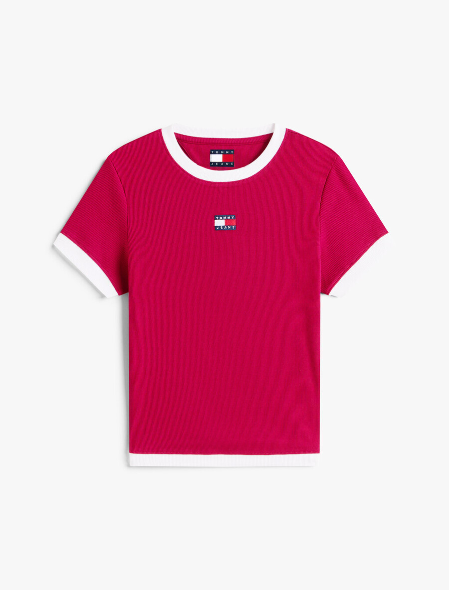 maglietta slim a coste con distintivo tommy