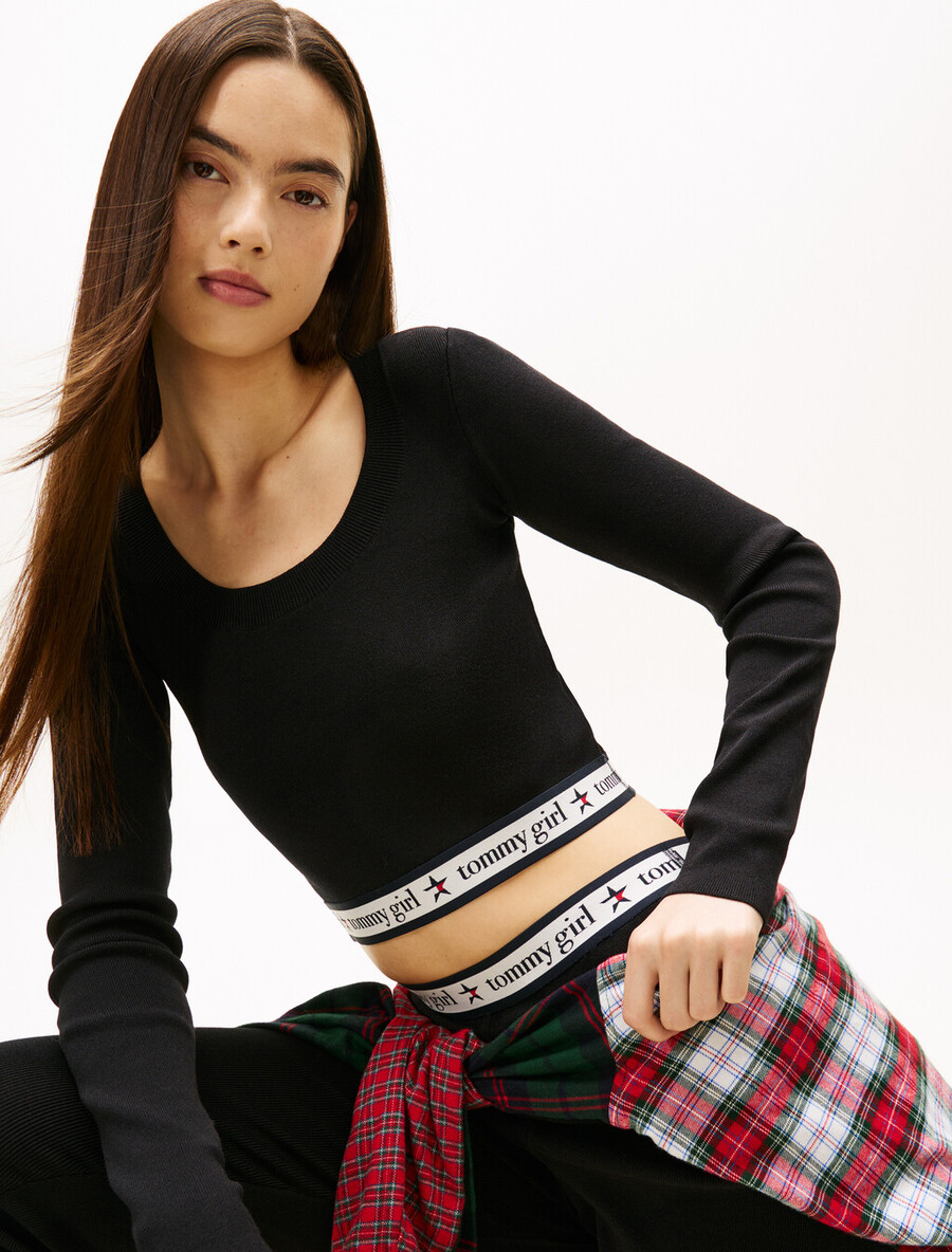 top corto a maniche lunghe tommy girl