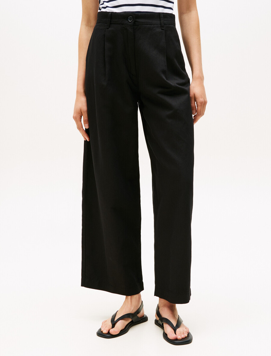 pantaloni a gamba larga in lino tencel asia fit