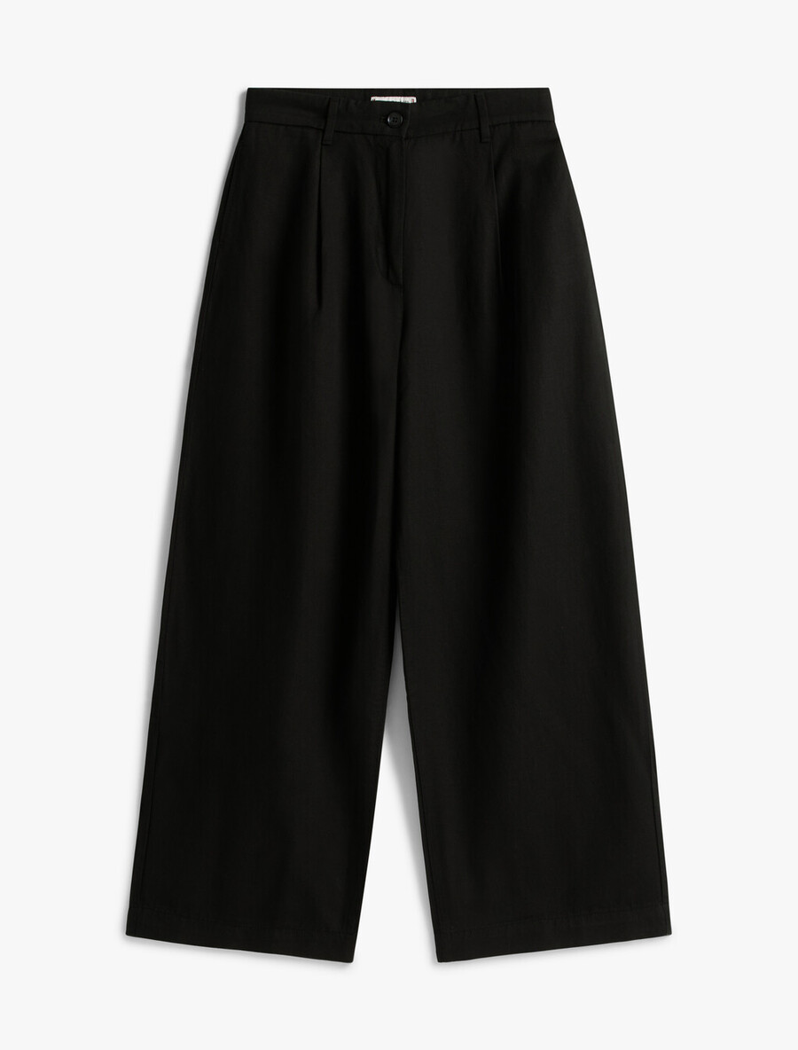 pantaloni a gamba larga in lino tencel asia fit