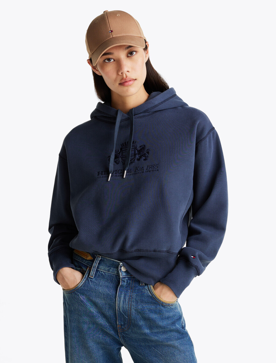 felpa con cappuccio in pile con coulisse e logo ricamato