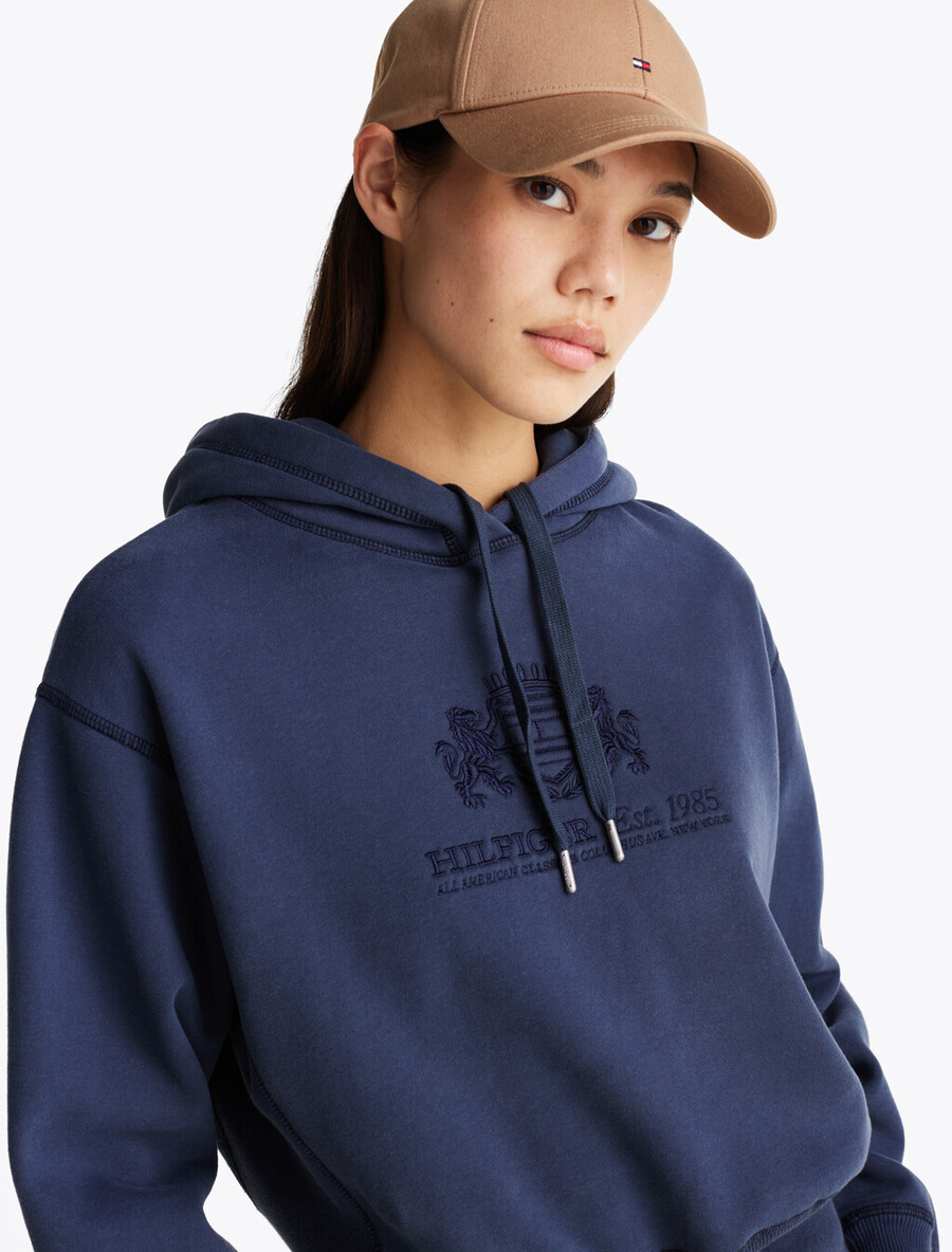 felpa con cappuccio in pile con coulisse e logo ricamato