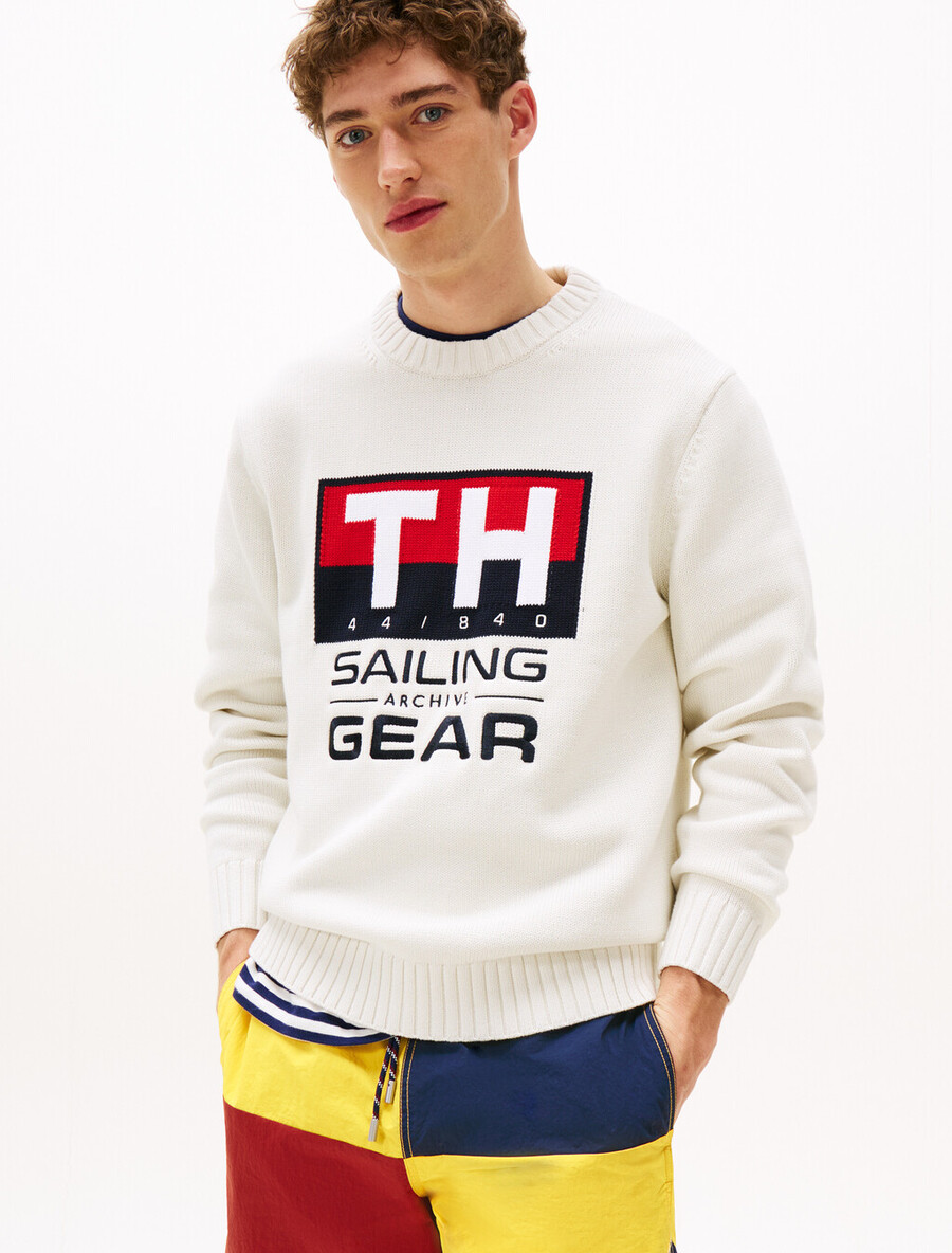 maglione con logo intarsiato a costine hilfiger sailing