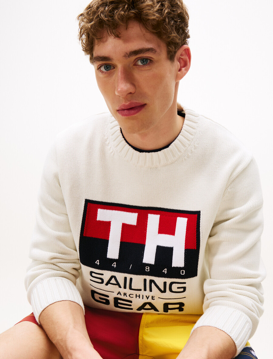 maglione con logo intarsiato a costine hilfiger sailing