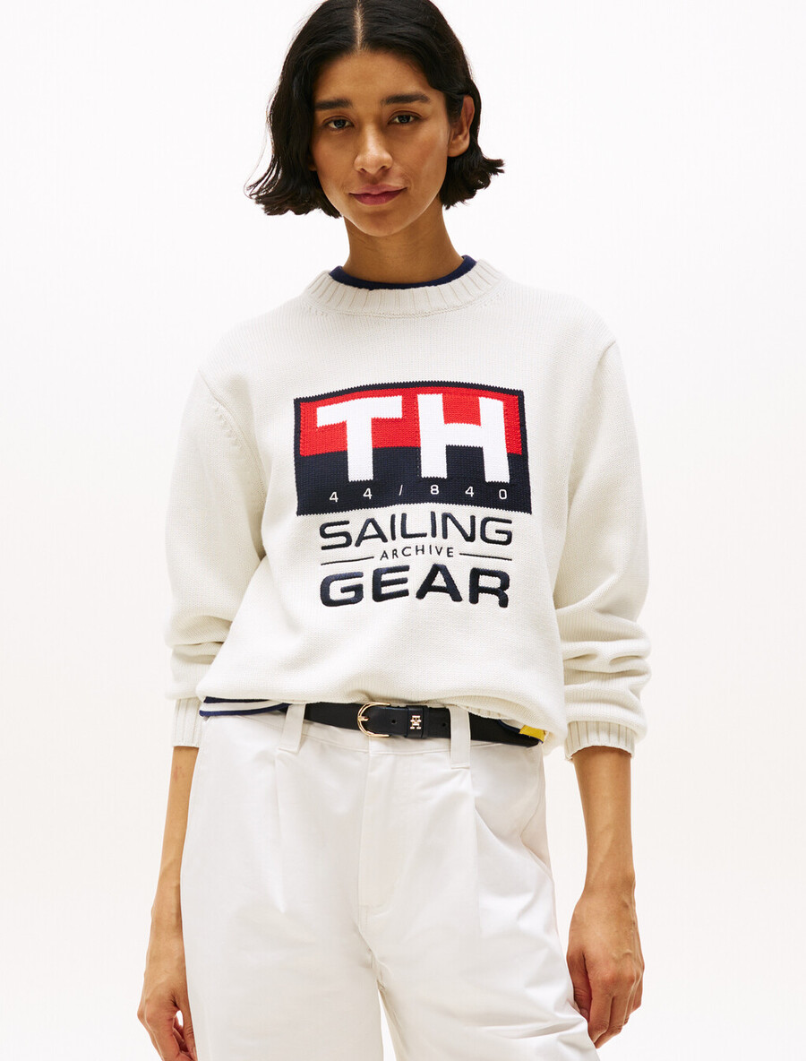 maglione con logo intarsiato a costine hilfiger sailing