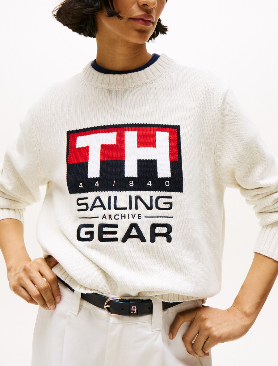 maglione con logo intarsiato a costine hilfiger sailing