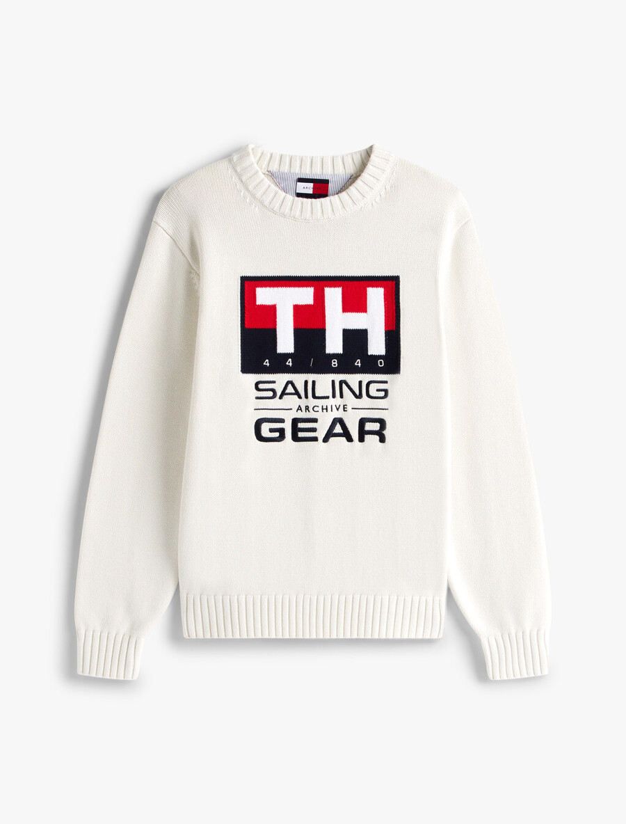 maglione con logo intarsiato a costine hilfiger sailing