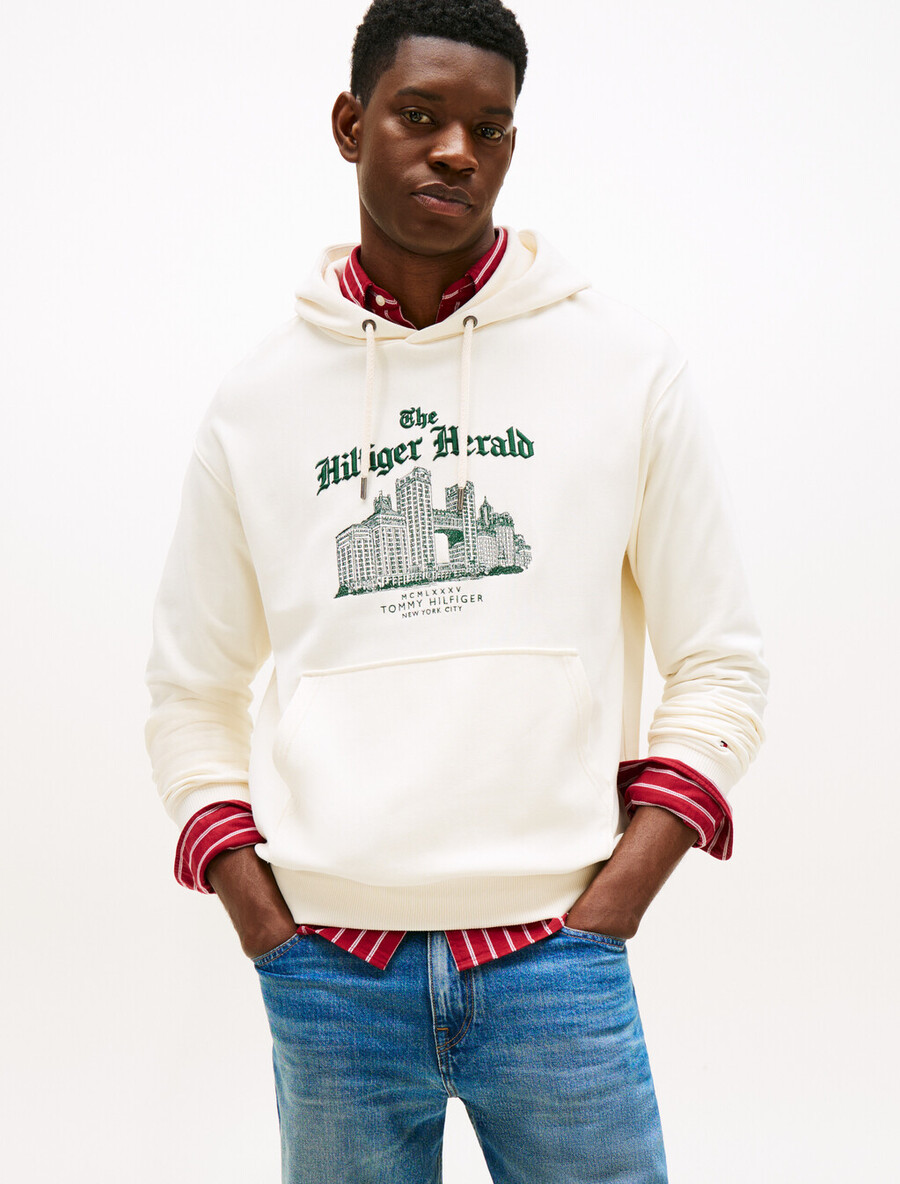 felpa con cappuccio e coulisse rilassata con ricamo del logo