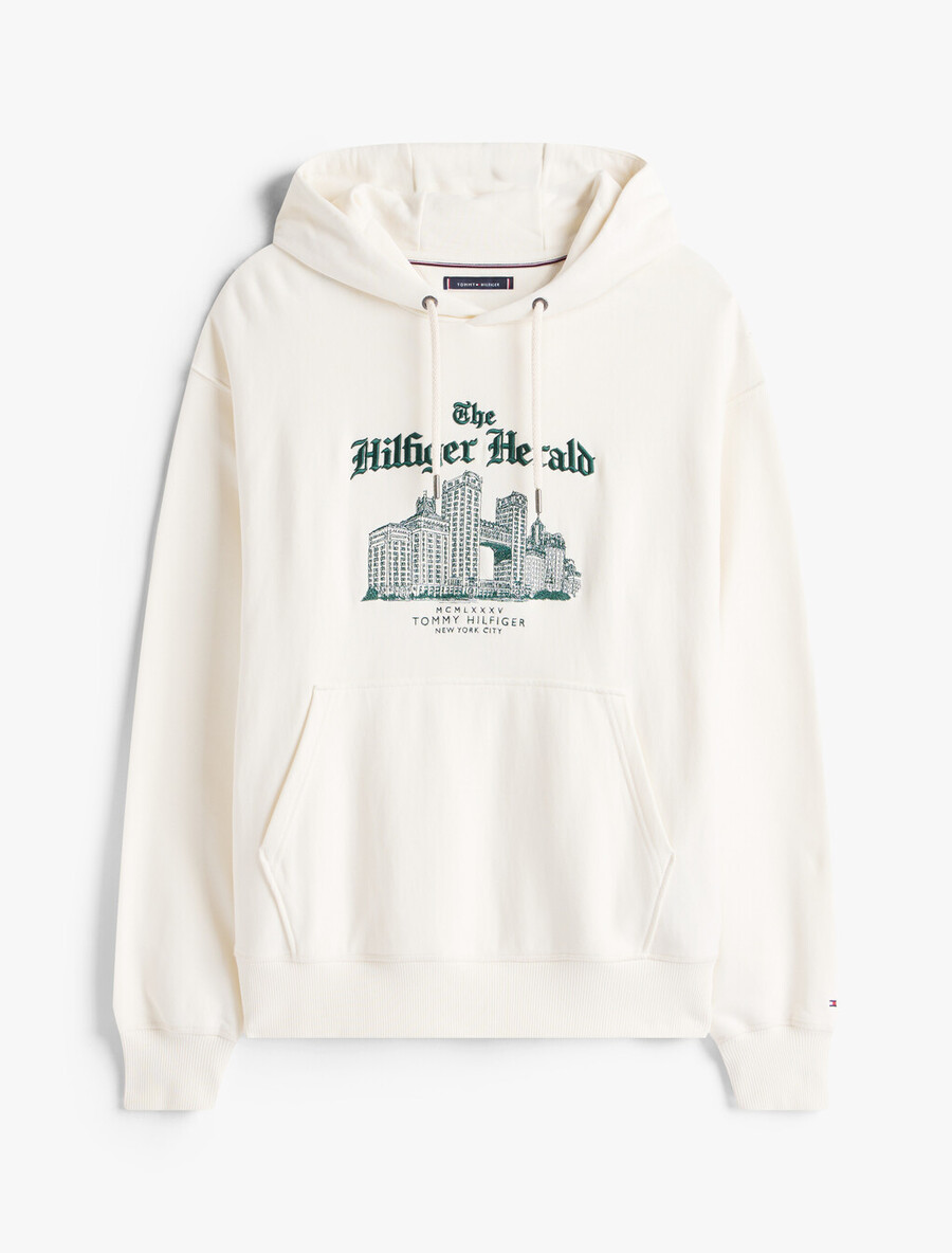 felpa con cappuccio e coulisse rilassata con ricamo del logo