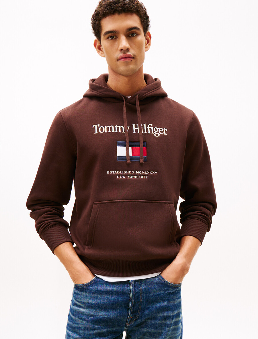 felpa con cappuccio in pile flessibile con ricamo del logo