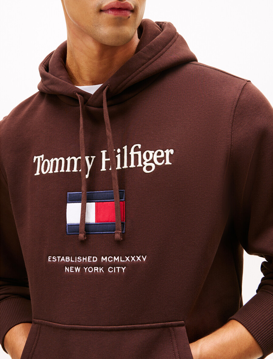 felpa con cappuccio in pile flessibile con ricamo del logo
